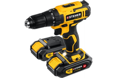 Дрель-шуруповерт аккумуляторная STEHER 16В, 2 АКБ (2Ач), в кейсе, дрель-шуруповерт. CD-160-2 картинка